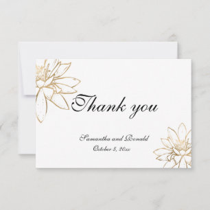 Carte de remerciements mariage blanc, noir et or