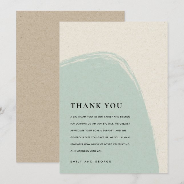 CARTE DE REMERCIEMENTS MARIAGE BLEU AQUA ABSTRAIT MODERNE ET SOFT (Devant / Derrière)