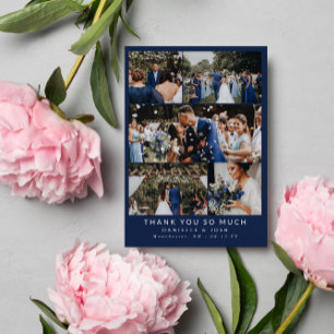 Carte De Remerciements Mariage bleu de la marine propre photo Collage Mer