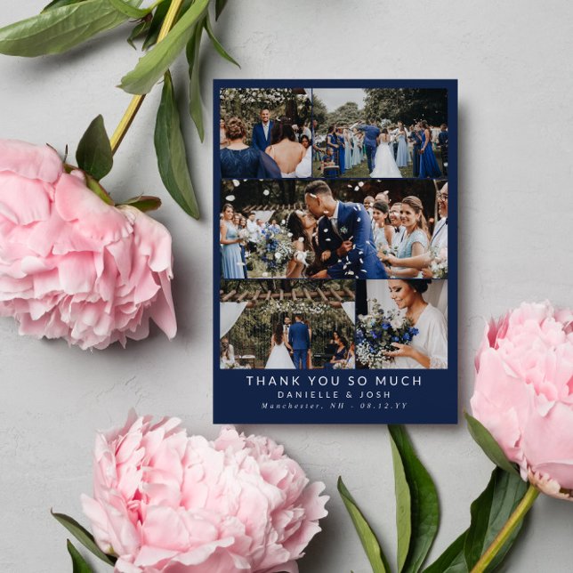 Carte De Remerciements Mariage bleu de la marine propre photo Collage Mer (Créateur téléchargé)