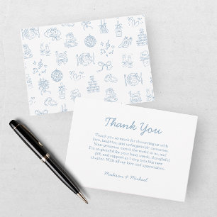 Carte De Remerciements Mariage Bleu Dessiné à la Main de Fantaisie