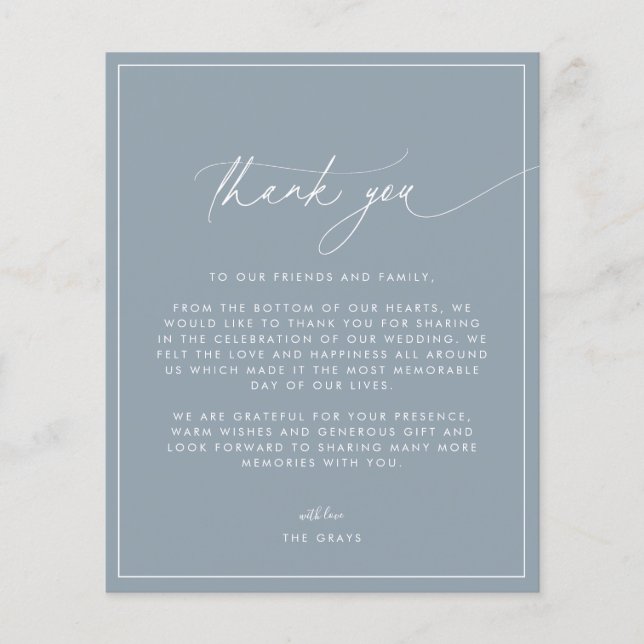 Carte de remerciements Mariage bleu Dusty (Devant)