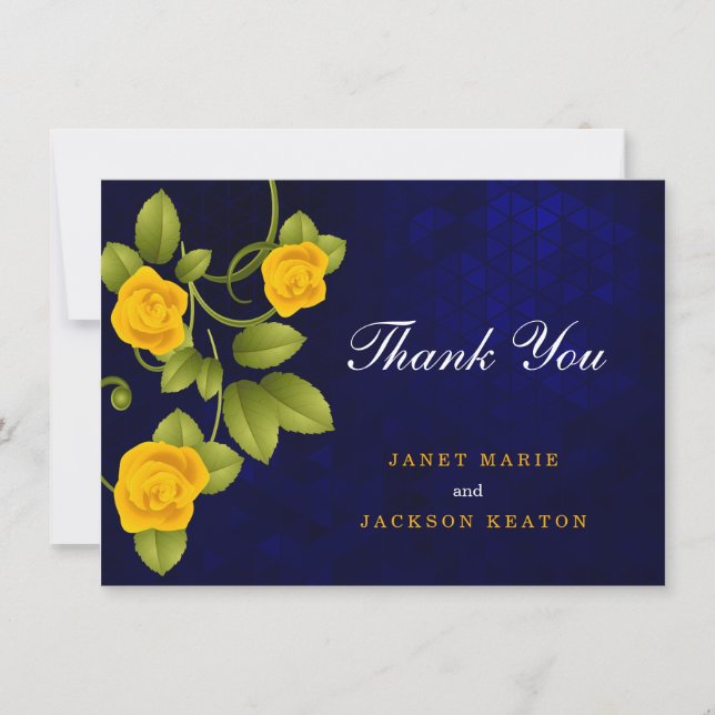 Carte De Remerciements Mariage bleu foncé et marigold jaune rose (Devant)