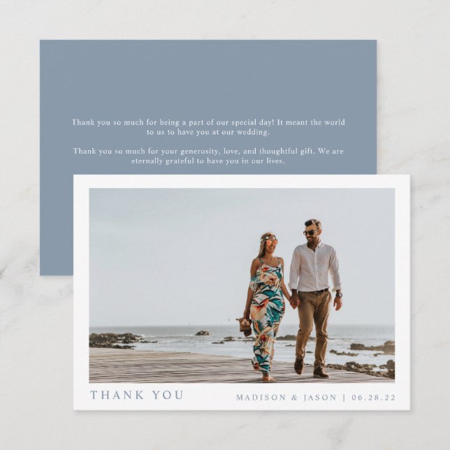 Carte De Remerciements Mariage bleu foncé simple photo (Devant / Derrière)