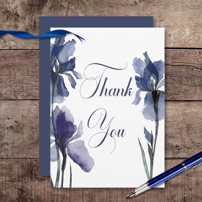 Carte De Remerciements Mariage bleu Iris Fleurs (Blue Iris Flowers Wedding Thank You Card)