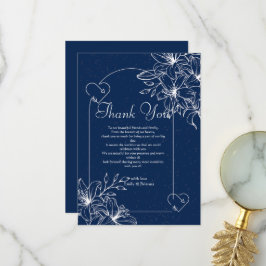 Carte De Remerciements Mariage bleu marine élégant classique 