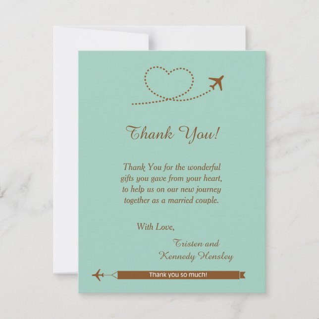 Carte de remerciements Mariage Blue Airplane Heart (Devant)