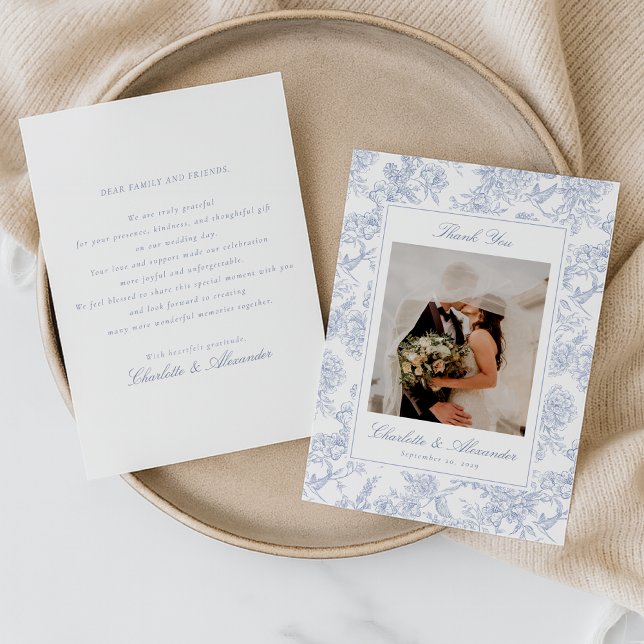 Carte de remerciements Mariage Blue Floral Toile (Créateur téléchargé)