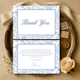 Carte De Remerciements Mariage Blue Floral Vintage Shower de Mariée à la