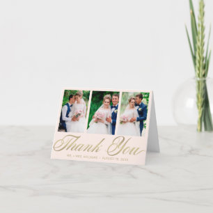 Carte De Remerciements Mariage Blush Pink Gold Script 3 Photo Collage
