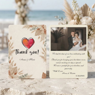 Carte De Remerciements Mariage Bohème Personnalisé avec Photo en Terre Cu
