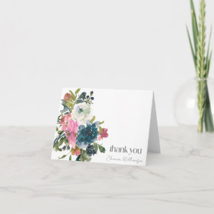 Carte De Remerciements Mariage Bohème Rose Bleu Floral Personnalisé Nom