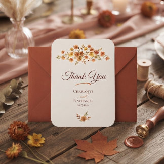 Carte De Remerciements Mariage Bohème Terracotta Fleur Sauvage Automne