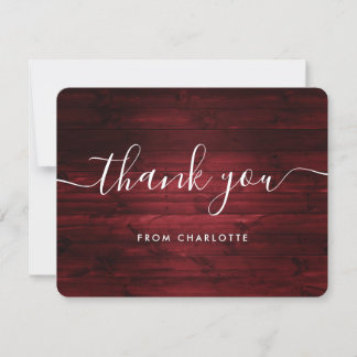 Carte De Remerciements Mariage Bois Rustique Rouge Fête d'anniversaire