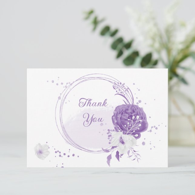 Carte De Remerciements mariage botanique blanc romantique violet (Debout devant)