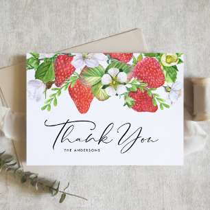 Carte De Remerciements Mariage botanique de fraises d'aquarelle