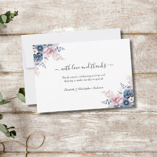Carte De Remerciements Mariage Botanique Floral Bleu Poussiéreux Rose