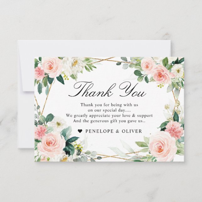 Carte De Remerciements Mariage botanique géométrique rose pâle (Devant)