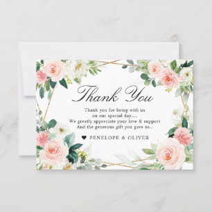 Carte De Remerciements Mariage botanique géométrique rose pâle