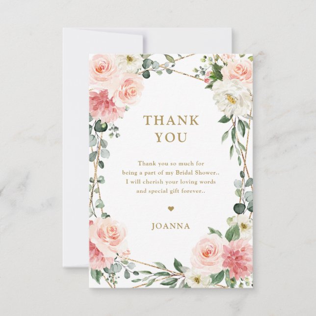 Carte De Remerciements Mariage botanique géométrique rose pâle (Devant)