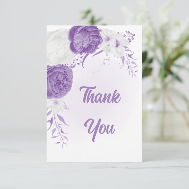 Carte De Remerciements mariage botanique romantique blanc violet (Debout devant)
