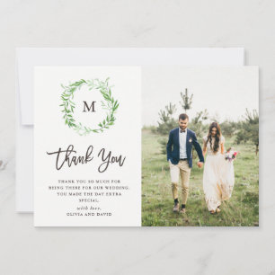 Carte De Remerciements Mariage botanique vert de photo de la guirlande