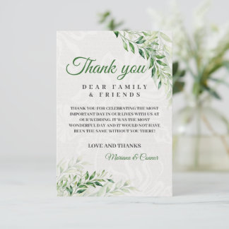 Carte De Remerciements Mariage Botanique Vert Élégant