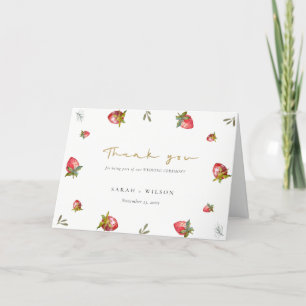 Carte De Remerciements Mariage botanique vert mou à la fraise rouge