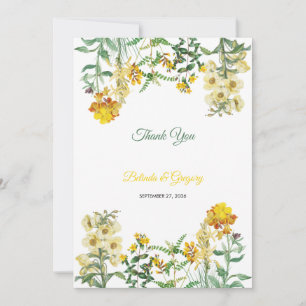Carte De Remerciements Mariage botanique vintage jaune Aquarelle
