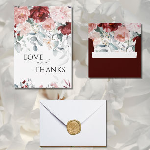 Carte De Remerciements Mariage Burgundy Pink Love & Thanks