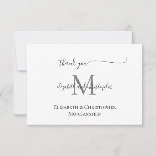 Carte De Remerciements Mariage calligraphié blanc noir personnalisé