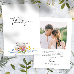 Carte De Remerciements Mariage calligraphié de fleurs sauvages aquarelle
