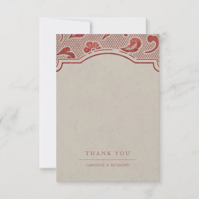 Carte De Remerciements Mariage campagnard rustique dentelle rouge Kraft m (Devant)