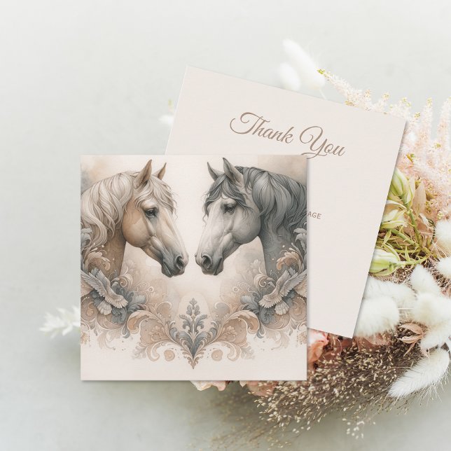 Carte De Remerciements Mariage captivant des chevaux (Captivating Horses Wedding Thank You Card (front and back))