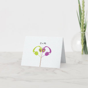 Carte De Remerciements Mariage cardiaque rétro avec casque Indie (violet/