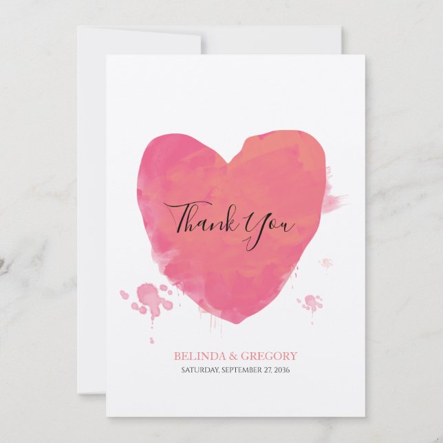Carte De Remerciements Mariage cardiaque rustique aquarelle (Dos)