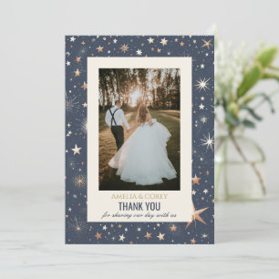 Carte De Remerciements Mariage céleste bleu et or