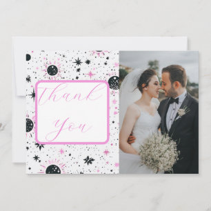 Carte De Remerciements Mariage Céleste Soleil Lune Étoiles Noir et Rose