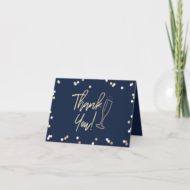 Carte De Remerciements Mariage Champagne Confetti (Devant)