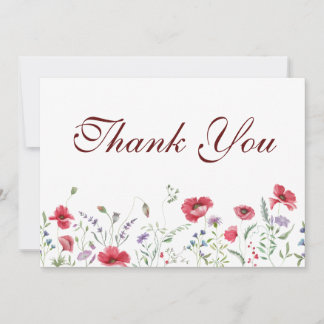 Carte De Remerciements Mariage Champêtre au Coquelicot et à la Lavande