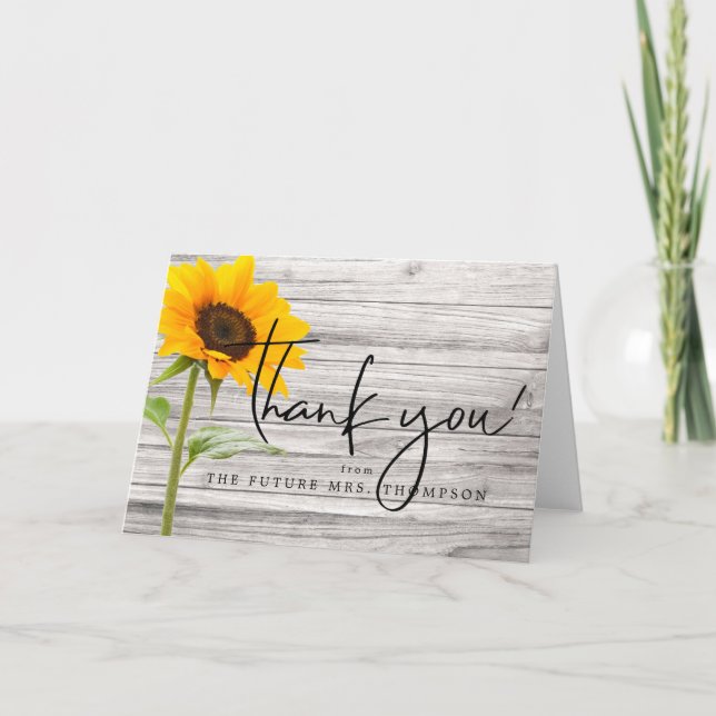 Carte De Remerciements Mariage Champêtre au Tournesol (Devant)