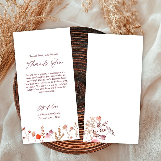 Carte De Remerciements Mariage Champêtre Bohème Chic Fleurs Sauvages d'Au (Créateur téléchargé)