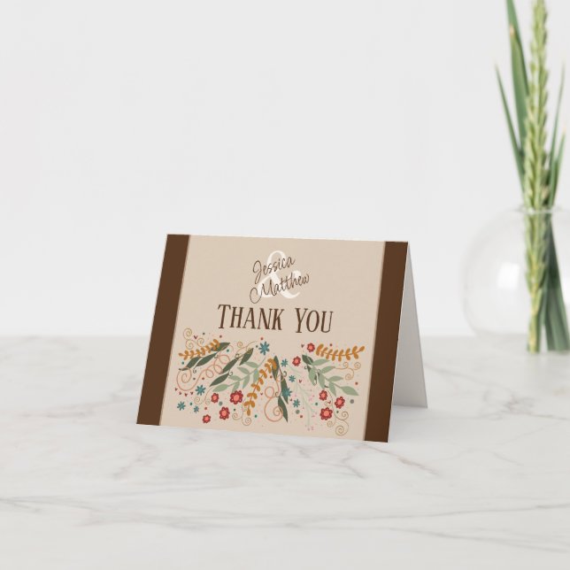 Carte De Remerciements Mariage Champêtre Élégant et Inspirant (Devant)