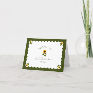Carte De Remerciements Mariage Champêtre Fleur de Tournesol Vert Olive Vi
