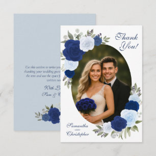 Carte De Remerciements Mariage chic bohème bleu Roses aquarelles Photo ov