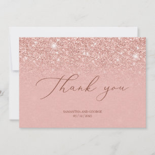 Carte De Remerciements Mariage chic glamour or rose pailleté scintille