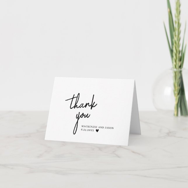 Carte de remerciements Mariage chic | Script noir  (Devant)