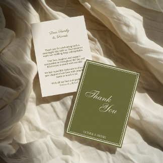 Carte De Remerciements Mariage Chic Vintage Vert Olive Ancienne Fortune