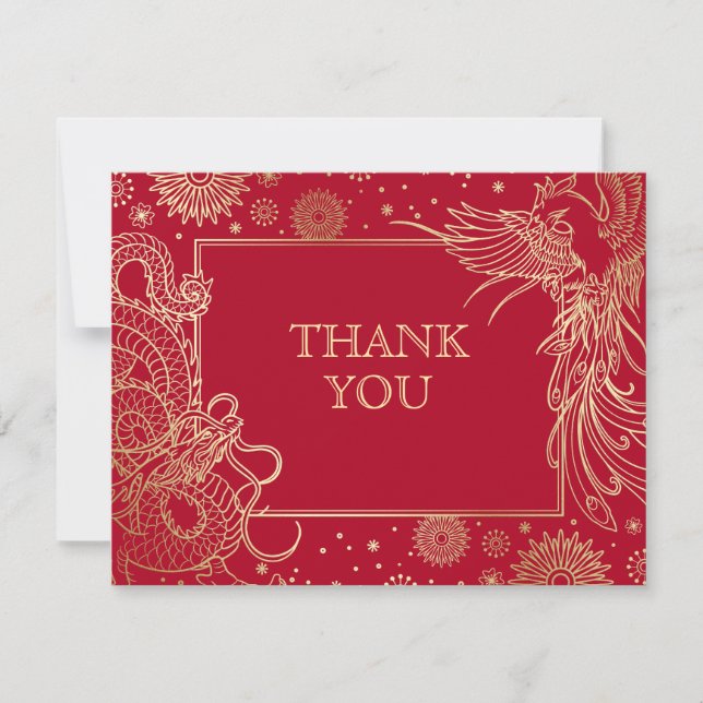 Carte De Remerciements Mariage chinois Dragon Phoenix (Devant)