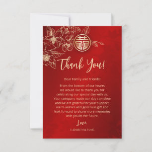 Carte De Remerciements Mariage chinois Magnolia Red Gold